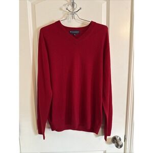 Hart Schaffner Marx Sweater Mens Medium Red Extra Fine Merino Wool V Neck Knit